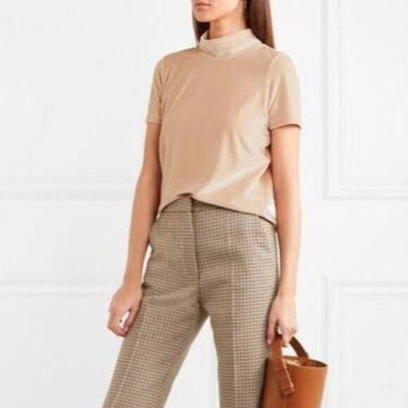 Madewell Top Velvet Mock Neck Short Sleeve T-Shirt Cream Neutral Blush M NWT - Picture 5 of 5